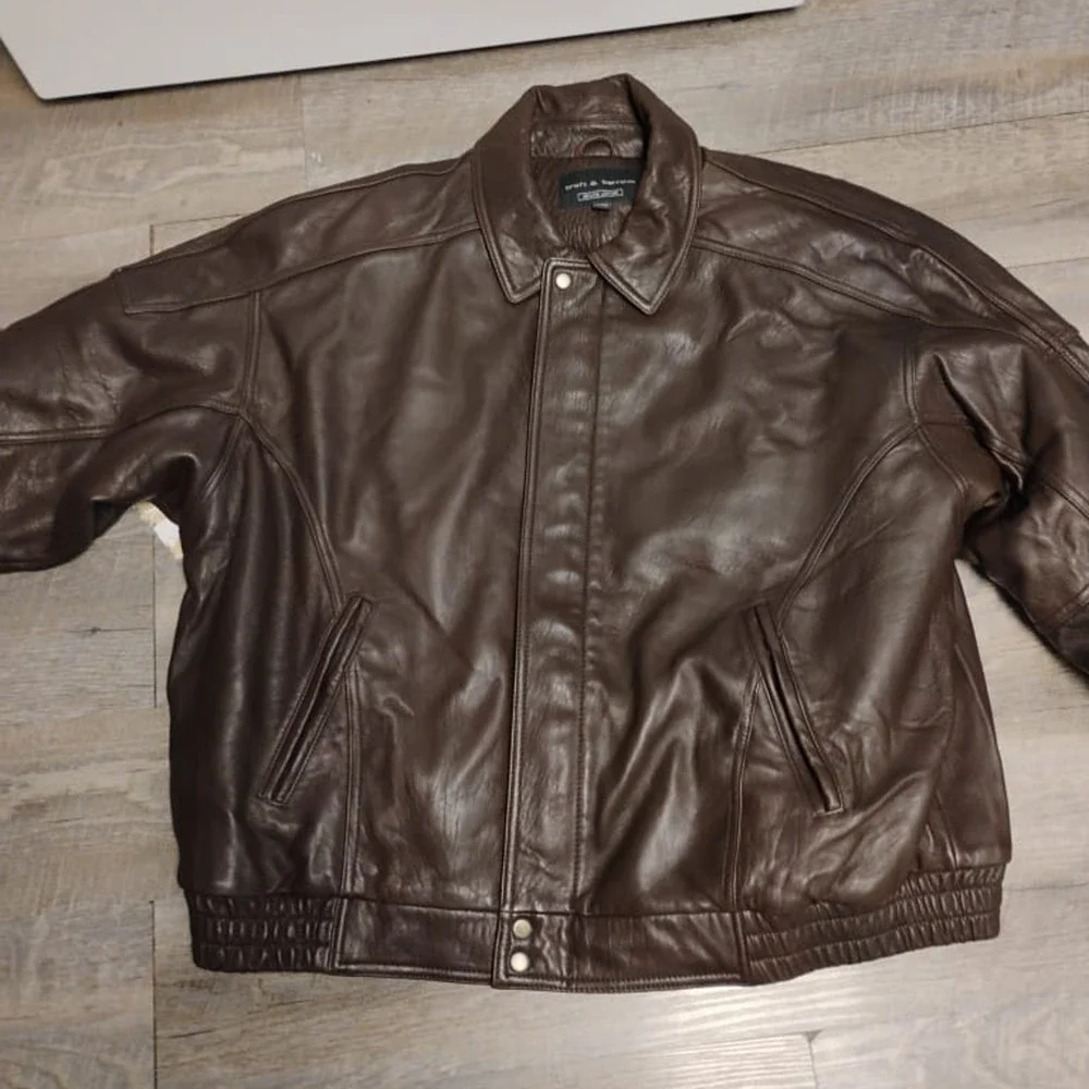 Croft & Barrow Bomber Jacket brown Leather Collared Zip Pockets Quilt Lined XXL
